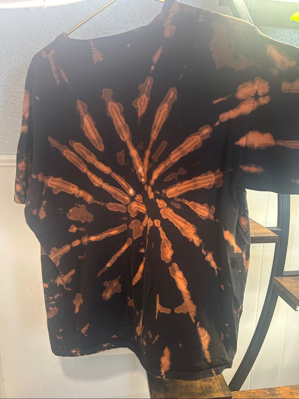 Pink Floyd Black Tee Bleach Dyed with Orange and Rainbow Prism - Picture 2 of 3
